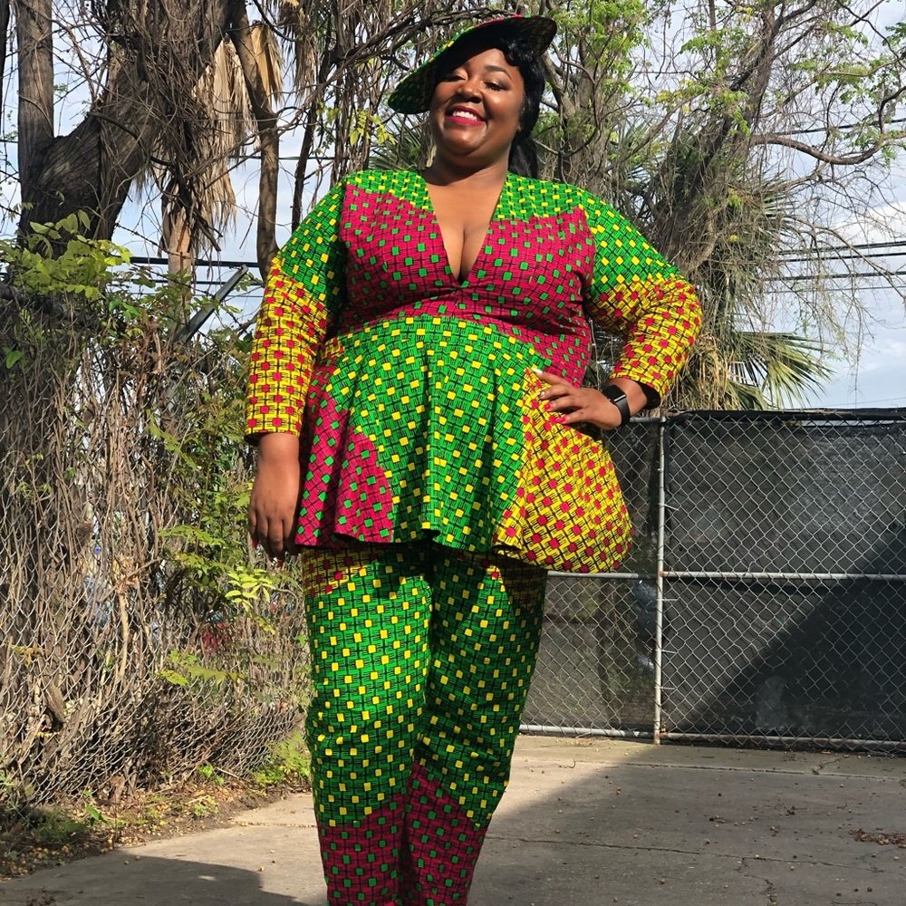 Custom -African print peplum pants suit